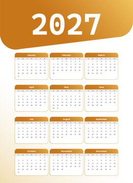 Modern Orange 2027 Year Calendar Template with Clean Minimal Layout