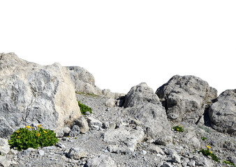 Rock mountain slope foreground isolated on transparent PNG background. © vencav