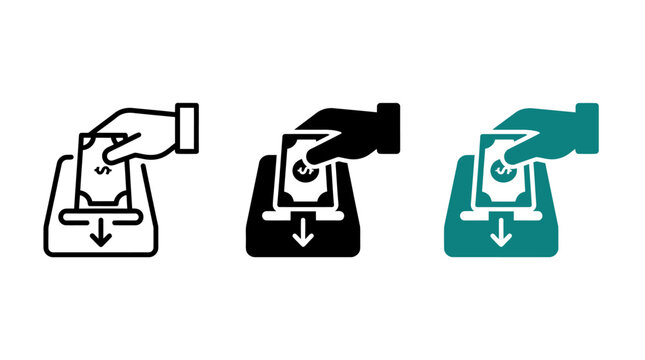 Vector cash payment and money insertion icons showing financial transaction