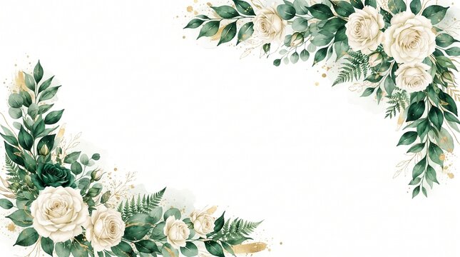 Elegant watercolor floral border with roses for wedding invitations