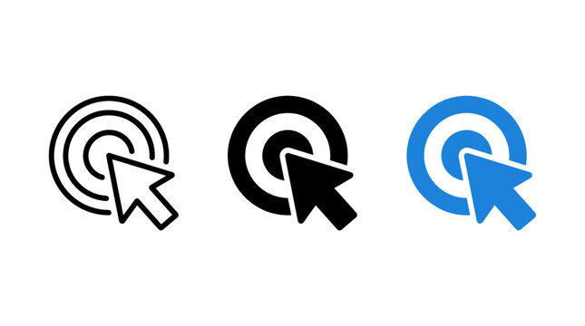 Click through rate icon variants with cursor arrow and concentric target circles