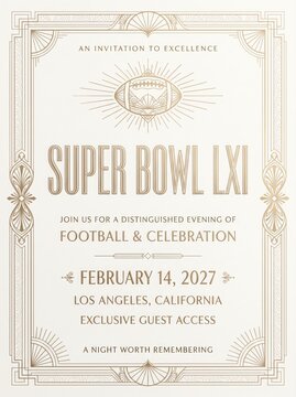 Elegant super bowl lxi invitation card with gold art deco frame for