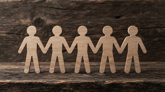 Wooden human silhouettes holding hands representing world aids day