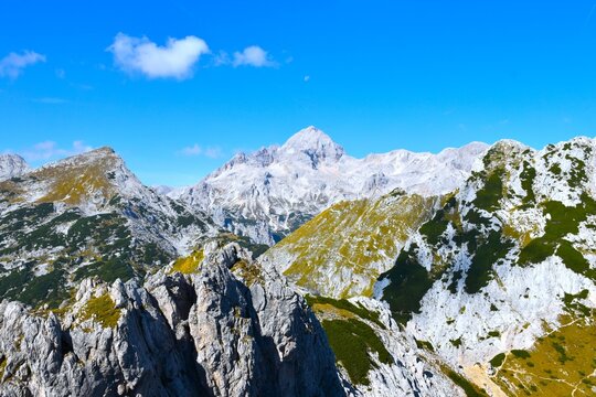 View of Triglav mountain peak from Vi&scaron;evnik in Julian alps, Gorenjska, Slovenia