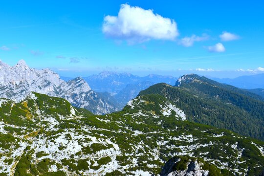 Mountain landscape leading to Mrežce in Julian alps, Gorenjska, Slovenia