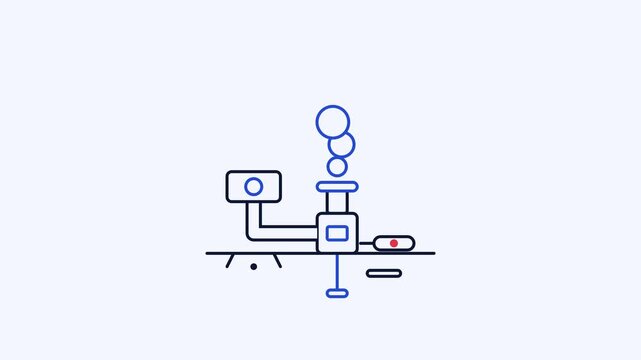 Seamless 4K looping animation of a flat geothermal plant icon releasing vapor, centred on a clean light background with plenty of copy space. Bold outlined vector shapes in blue and azure and smooth r