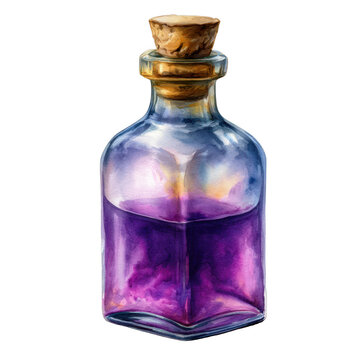 Witch potion bottle with cork stopper, isolated on transparent background