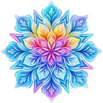 Intricate watercolor snowflake design, isolated on transparent background