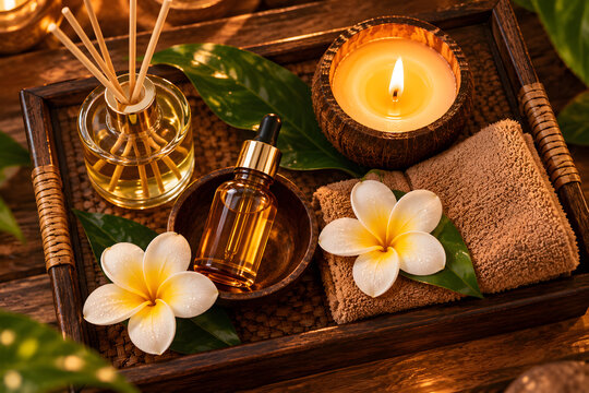 Spa Essentials Tray with Diffuser Oil and Candle