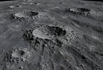 Fototapeta premium Space exploration and lunar surface, moon craters and extraterrestrial landscape with rocky terrain for astronomy and science fiction background