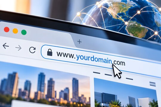Website domain and world globe for the concept of internet and technology.