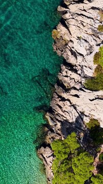 Croatia, aerial view of rocky coastline and clear turquoise sea