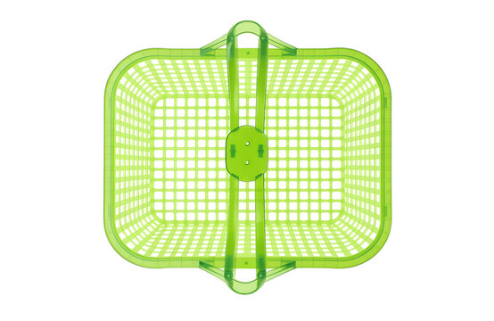 Overhead view of a vibrant green plastic shopping basket on png, shopping basket, green basket, plastic basket, store basket, supermarket basket, shopping container, retail, grocery, market, container