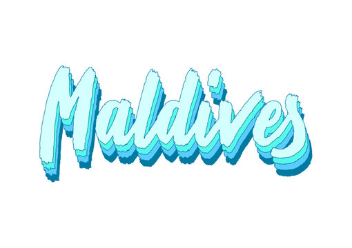 Maldives text typography 3d layered effect with tropical ocean blue shades