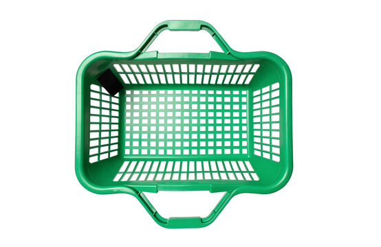 Overhead view of a vibrant green plastic shopping basket on png, shopping basket, green basket, plastic basket, store basket, supermarket basket, shopping container, retail, grocery, market, container
