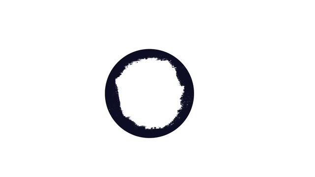 Black ink brush stroke circle animation appearing and disappearing on white background.