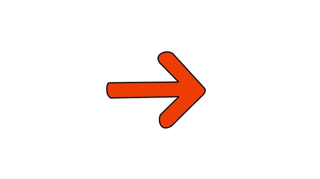 Red Arrow Animation Pointing Right on White Background Hand Drawn Line Art Graphic