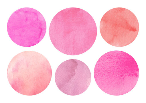 Set of red and pink watercolor circles