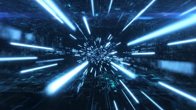 Abstract Blue Light Tunnel Zoom