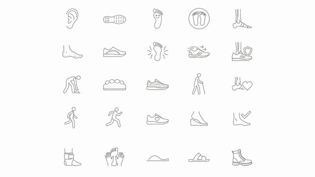 Collection of various footwear and foot related icons isolated design