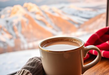 Fototapeta premium Cozy Morning Coffee with Mountain View