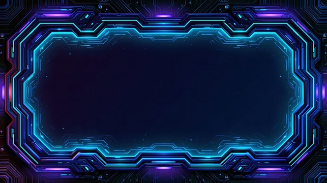 Futuristic digital interface with glowing neon blue and purple lights