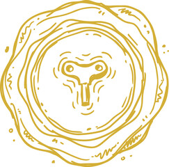 Fototapeta premium Golden monkey face with abstract circular contours in line art vector illustration
