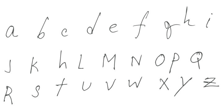 Handwritten alphabet letters from a to z in simple black ink on a plain white background