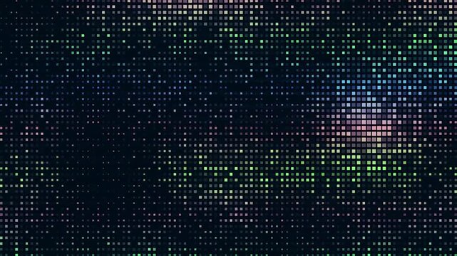 Colorful digital pixel matrix grid animation with abstract glowing particles