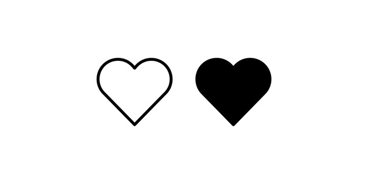 Heart outline and solid vector icon symbol for love and healthcare concepts.