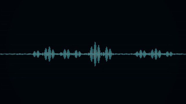 Digital teal audio waveform on black background, abstract sound wave vector illustration for music and technology