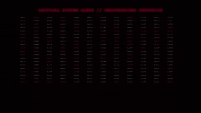Critical system alert and transmission error message on a dark digital screen with red grid lines and text.