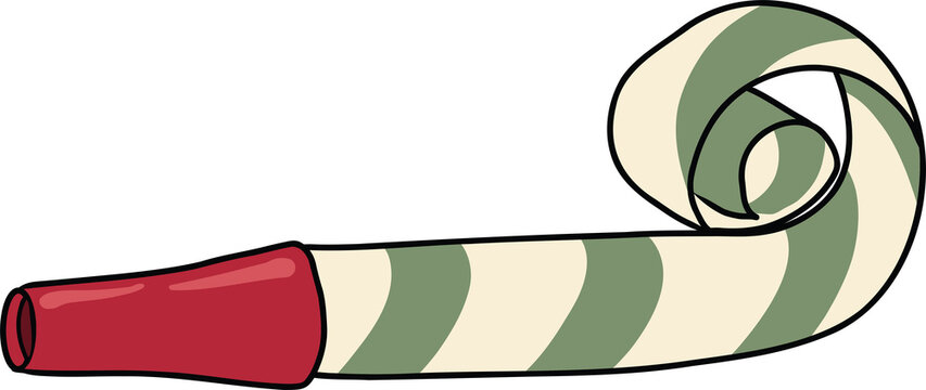 Green and Cream Striped Party Blower with Red Mouthpiece