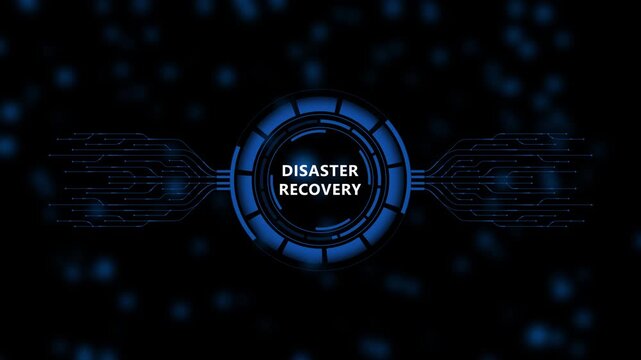 Disaster recovery concept. Restoring critical systems and data, backup and restoration procedures, proactive planning to mitigate risks and protect against potential, icon background. 4k motion..