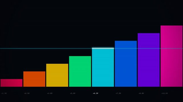 Colorful bar chart showing financial growth and data visualization on a dark background flat vector illustration