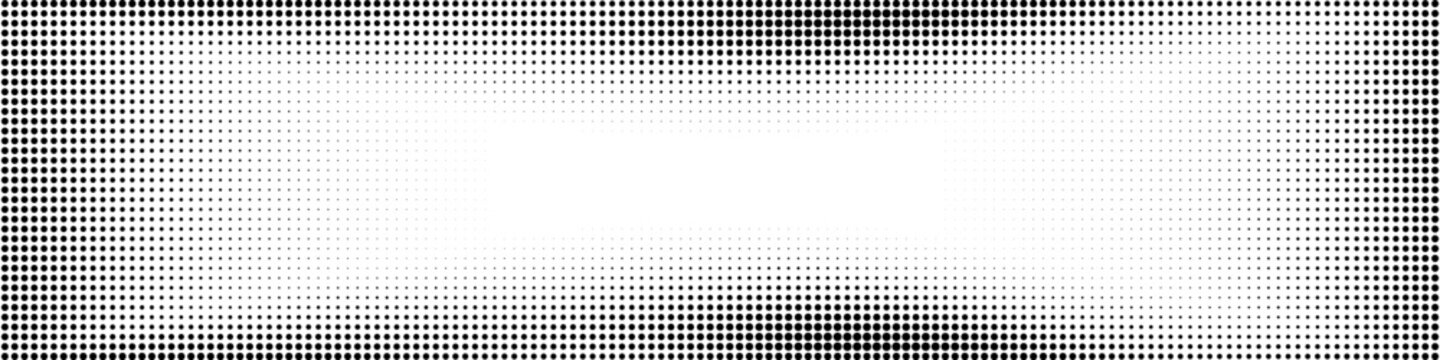 Halftone dots frame border, monochrome halftone vector texture, gradient dot matrix halftone border frame overlay