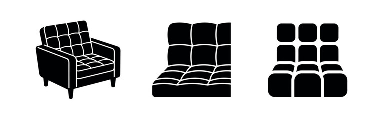 Fototapeta premium Tufted armchair and modular sofa furniture icons set silhouette seating