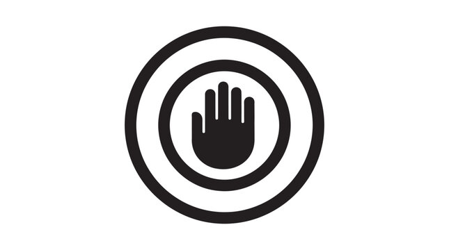 Hand stop sign with concentric circles is a black silhouette