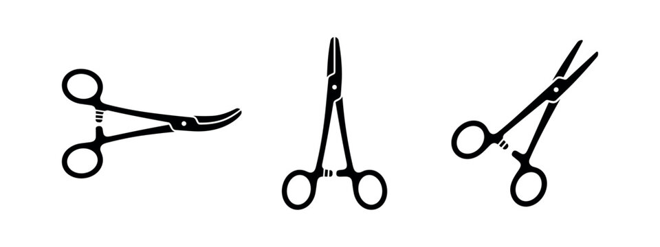Surgical hemostat and medical clamp silhouette icons