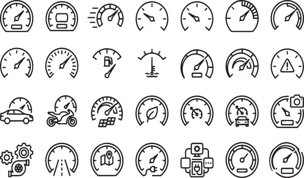 Vehicle dashboard icons with navigation and energy efficiency symbols for smart car systems.