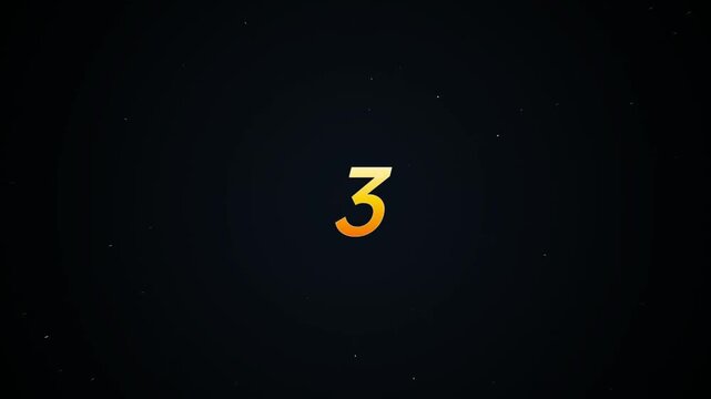 Glowing icy blue countdown numbers 5 to 1 on black starry background ending in hyperspace speed lines, futuristic space launch intro motion graphic