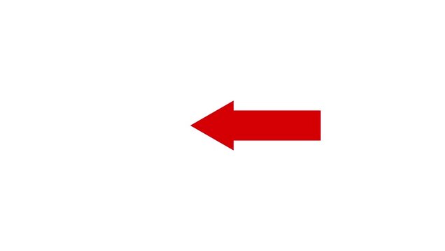 Red Left Arrow Direction Icon on White Background, Back and Previous Navigation Symbol, Simple Opposite Direction Pointer Motion Graphic