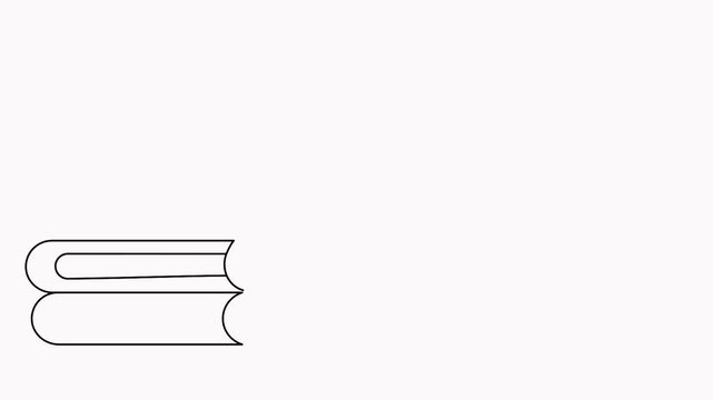Line art animation of a bitten apple on stacked books 4k video