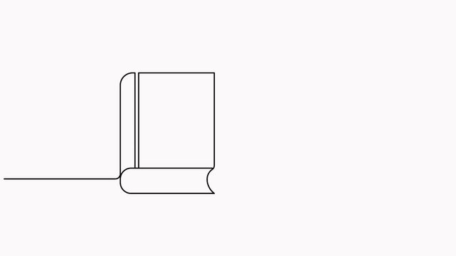 Line art animation of a bitten apple on stacked books 4k video