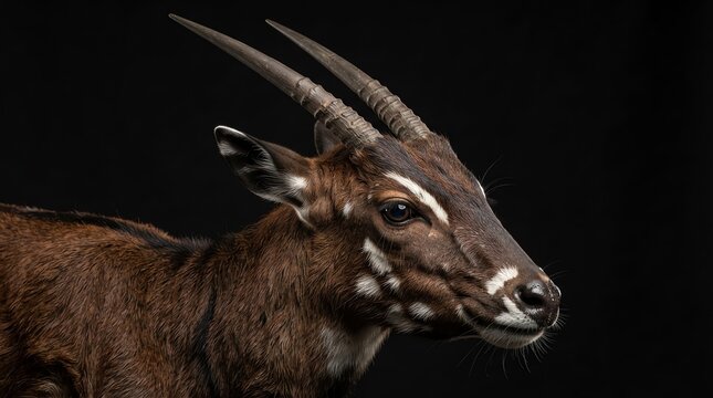 Waterbuck antelope head profile on black background