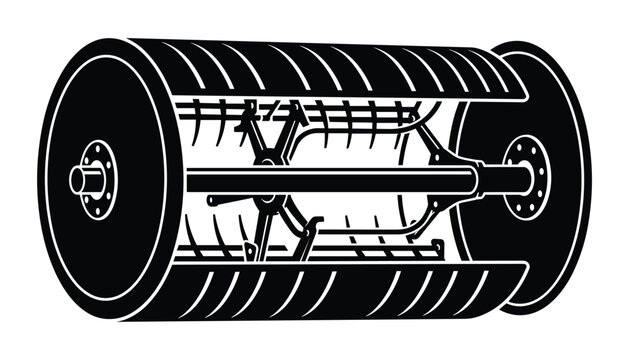 Agricultural threshing cylinder black silhouette for grain processing in farm combine.