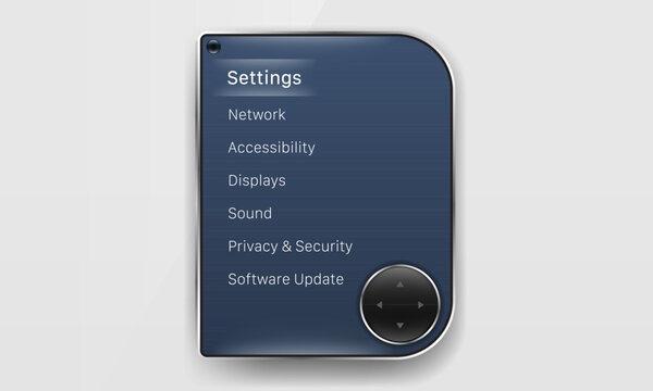 Dark blue system settings menu screen UI mockup with directional navigation pad