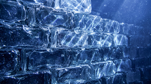 Frozen Ice Brick Wall Texture Blue Crystal Background