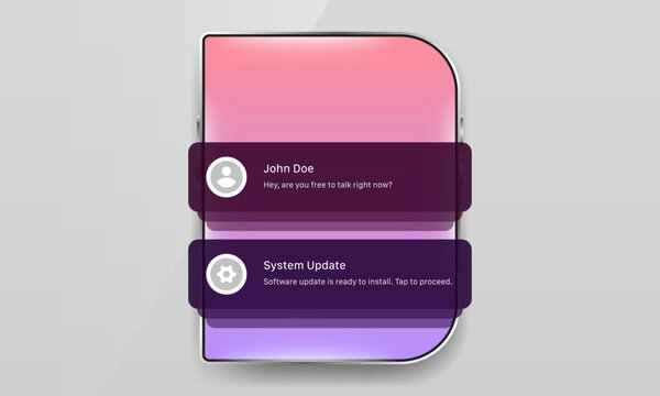 Smartphone lockscreen mockup with chat message and system update notification popups