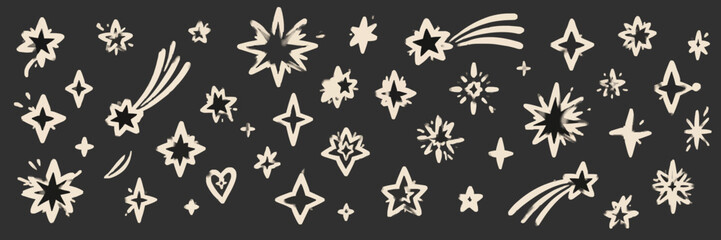 Collection of stylized star and comet shapes on a dark background © vactorPlant 